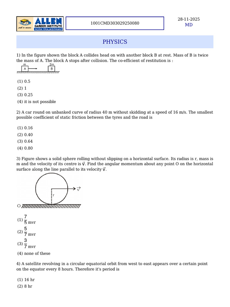 Physics Collision and Motion Problems | PDF | Mitosis | Rotation Around ...