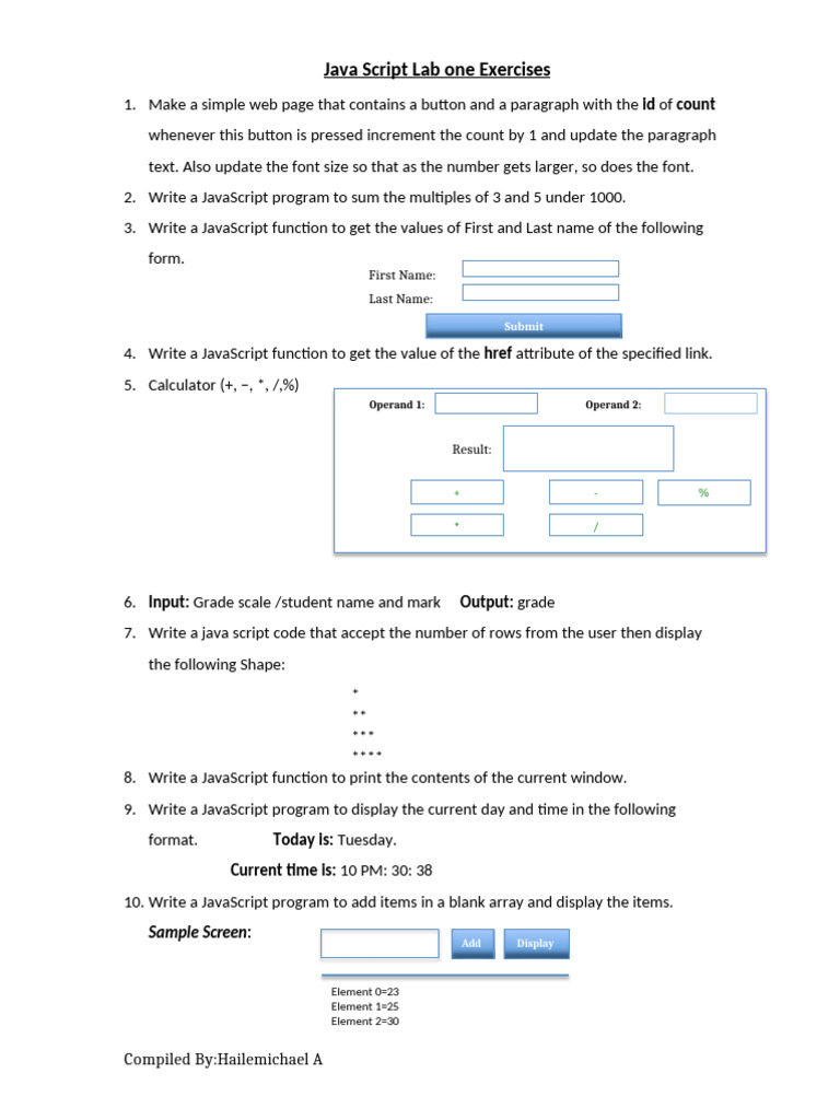 JavaScript Lab Exercises for Beginners | PDF | Java Script | Button ...