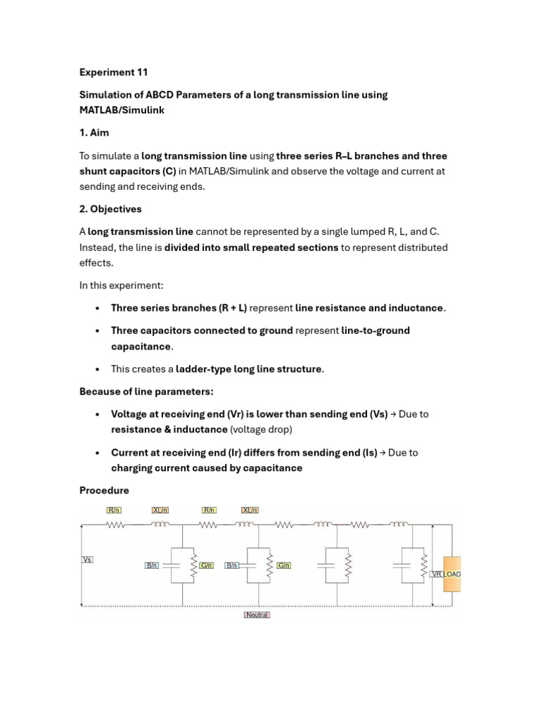 ABCD Parameters of Long Transmission Line Simulation | PDF