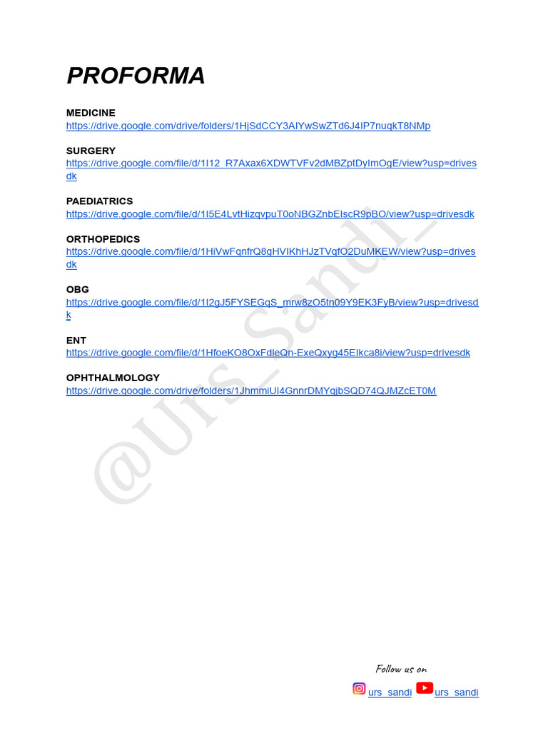 Medical Proforma Links and Resources | PDF