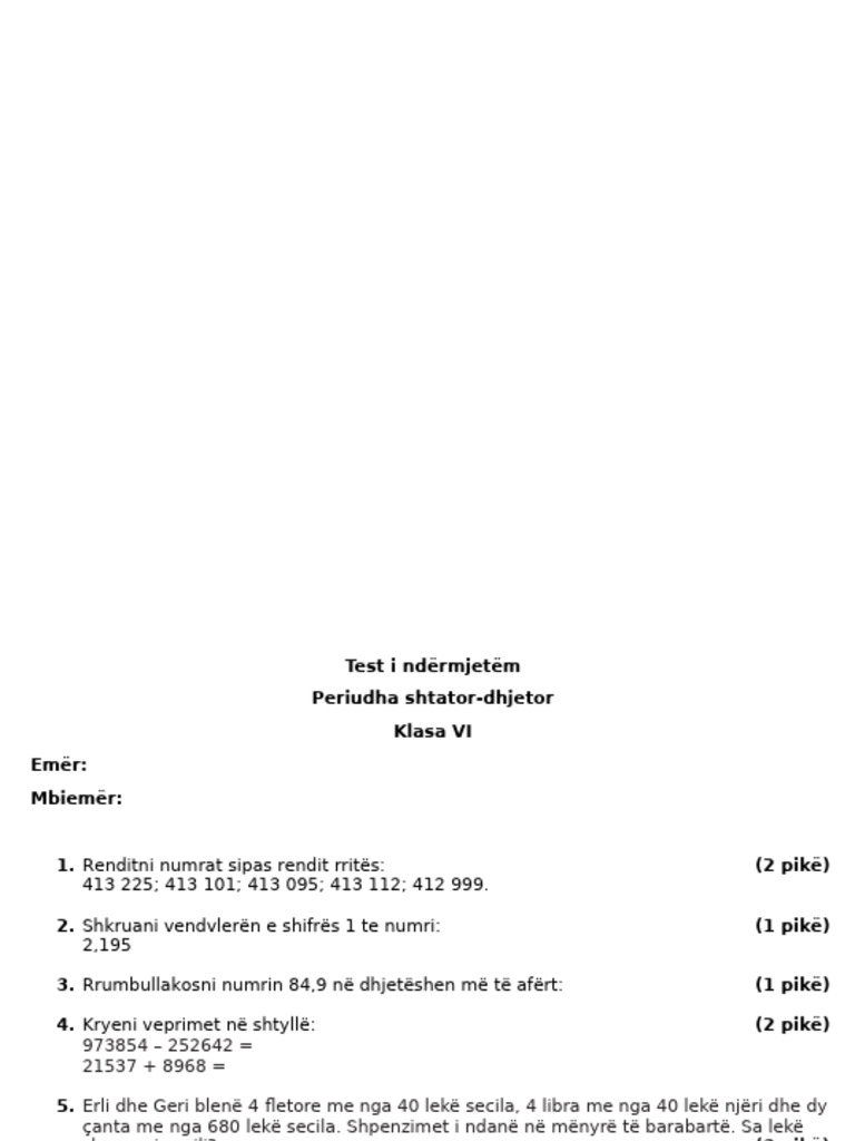 Matematika 6 - Teste Me Bluprint 2023-2024 | PDF