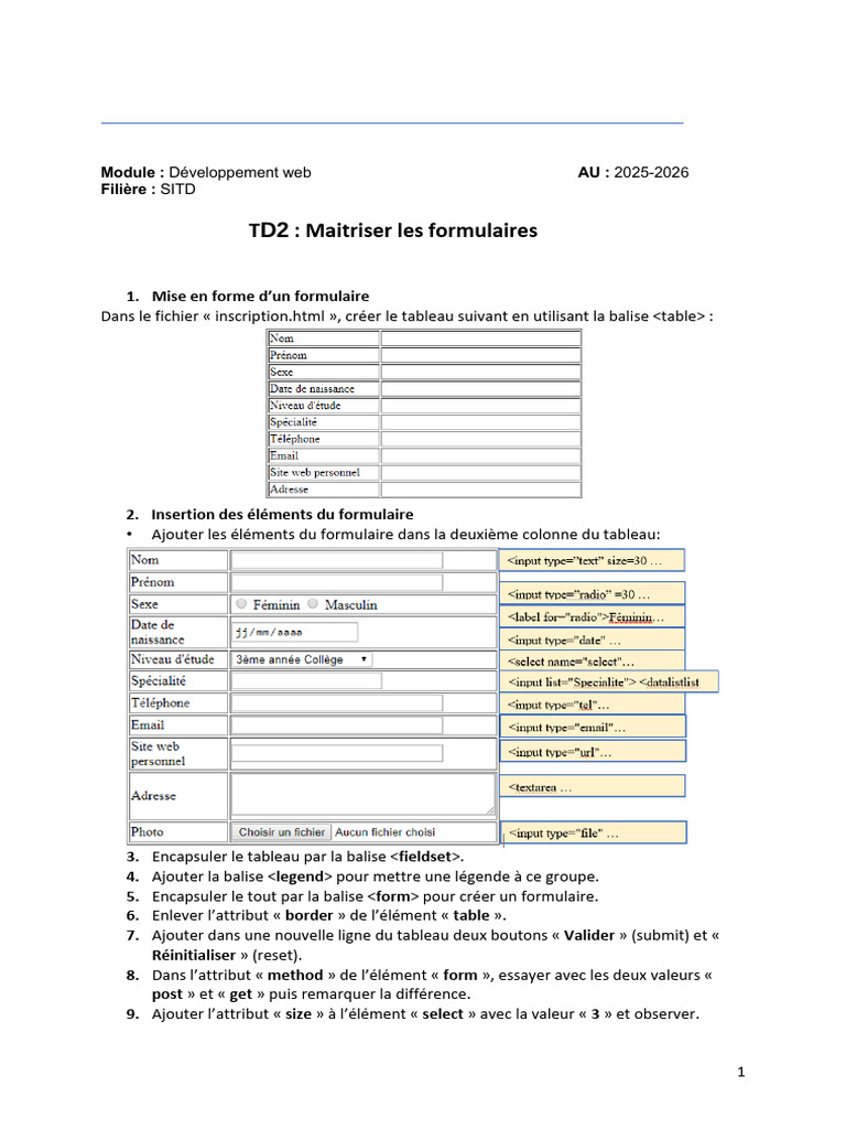 Création et gestion de formulaires HTML | PDF