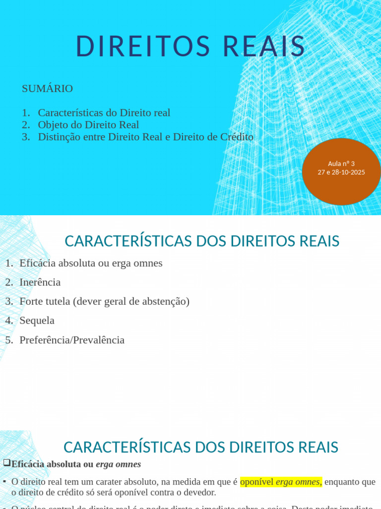 Características dos Direitos Reais | PDF | Lei das Obrigações ...