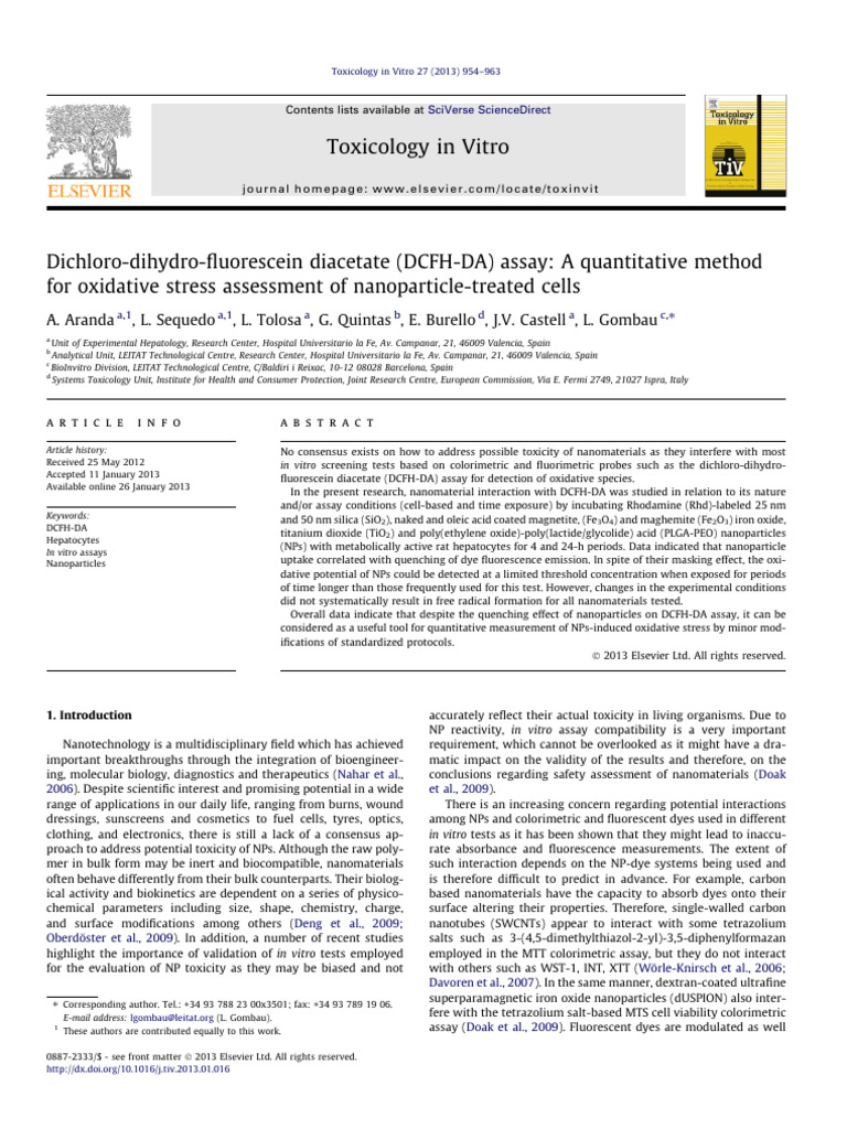 DCFH-DA Assay for Nanoparticle Toxicity | PDF | Nanomaterials ...