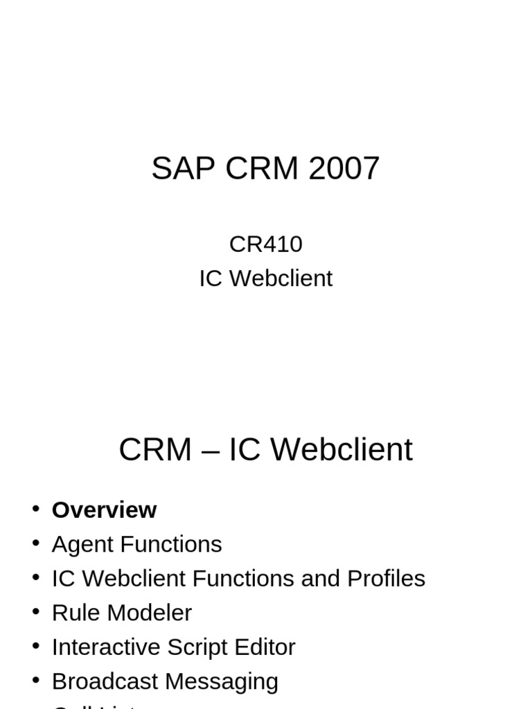 SAP CRM 2007 IC Webclient Overview | PDF