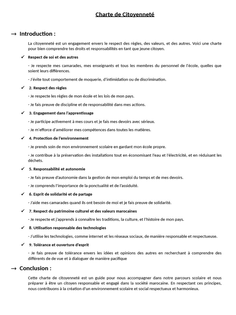 Charte de Citoyenneté et Comportement Civique | PDF | Environnement ...