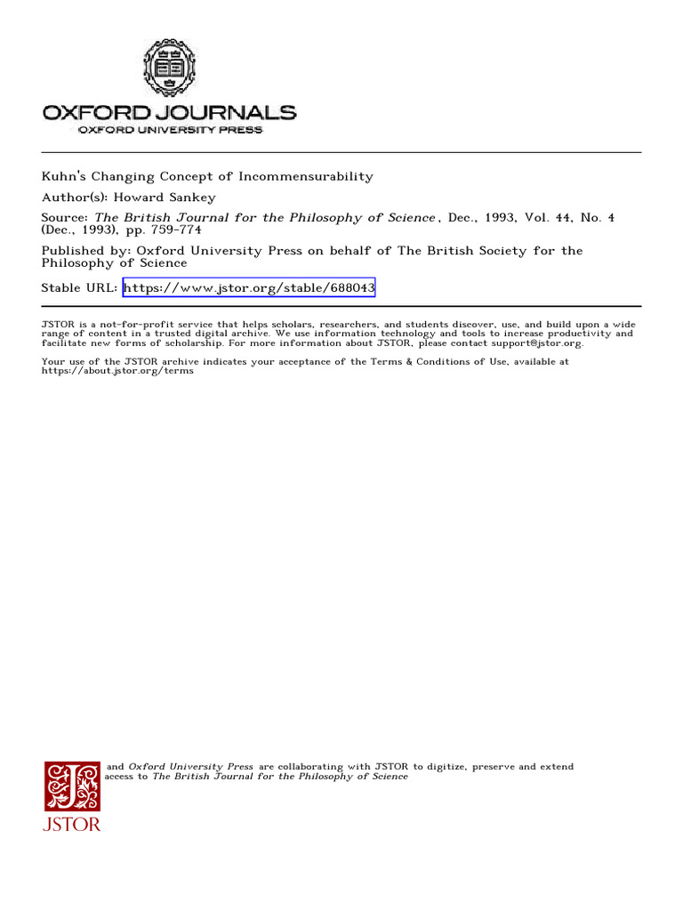 Kuhn's Evolving Incommensurability Concept | PDF | Paradigm | Academic ...