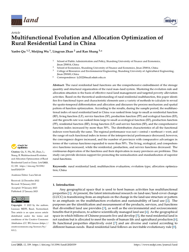Rural Residential Land Optimization in China | PDF | System | Land Use