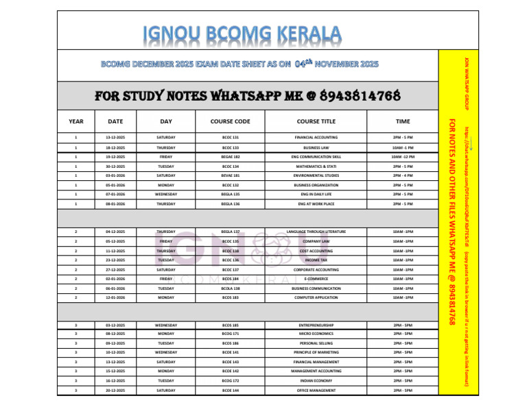 BCOMG December 2025 Exam Schedule | PDF | Business Economics | Business