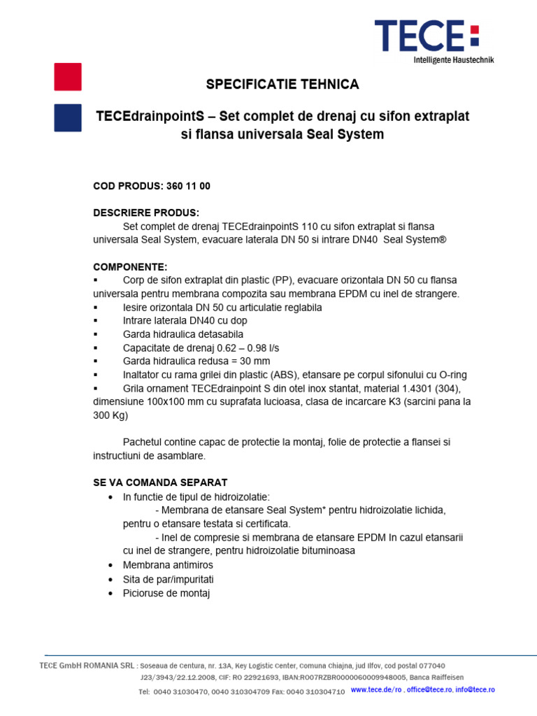 Specificatie Tehnica Pachet Sifon 3601100 | PDF