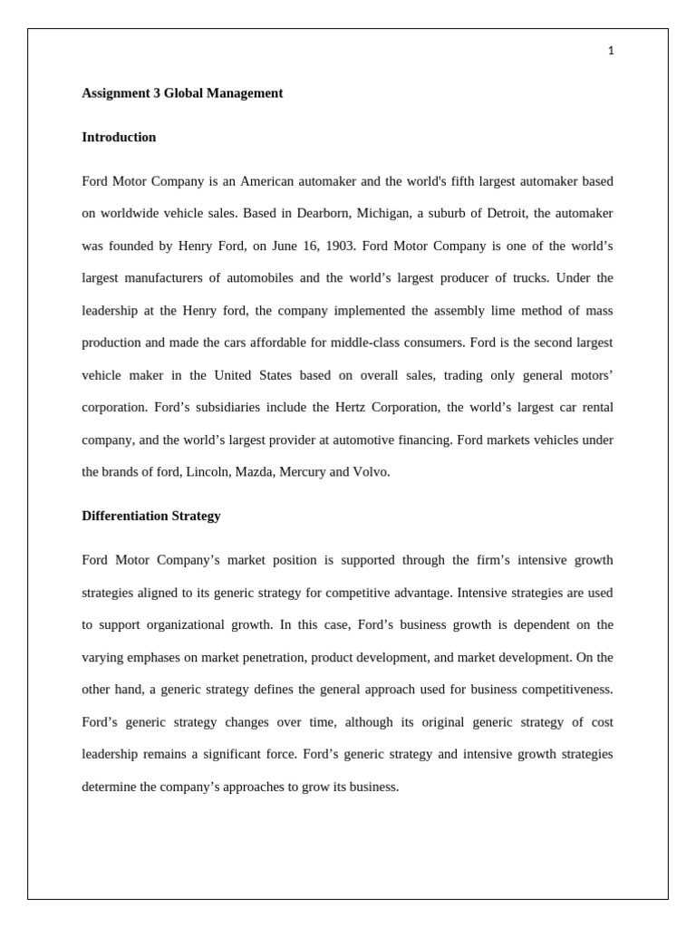 Ford Motor Company Global Strategy Analysis | PDF | Ford Motor Company ...