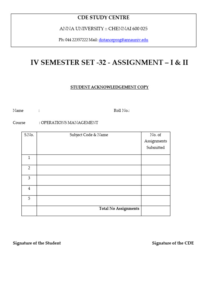 IV Semester Operations Management Assignments | PDF