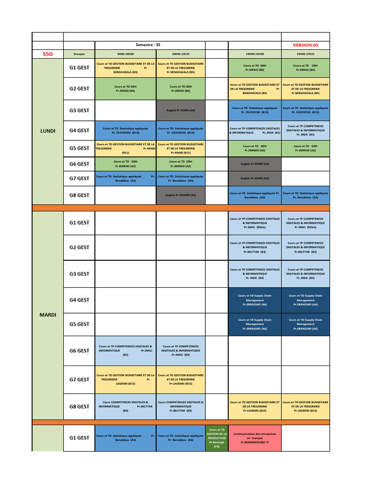 Emploi du temps S5 GEST 2025-2026 | PDF | Échecs | Théorie (échecs)
