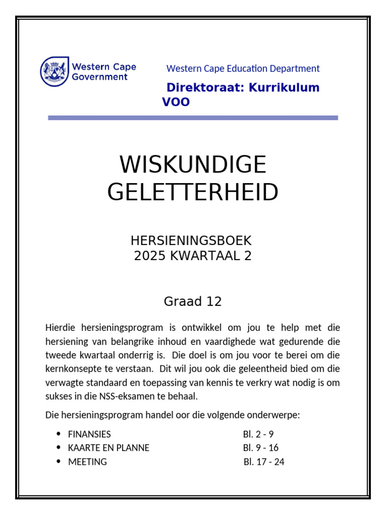 Wiskundige Geletterdheid Graad 12 KW 2 | PDF