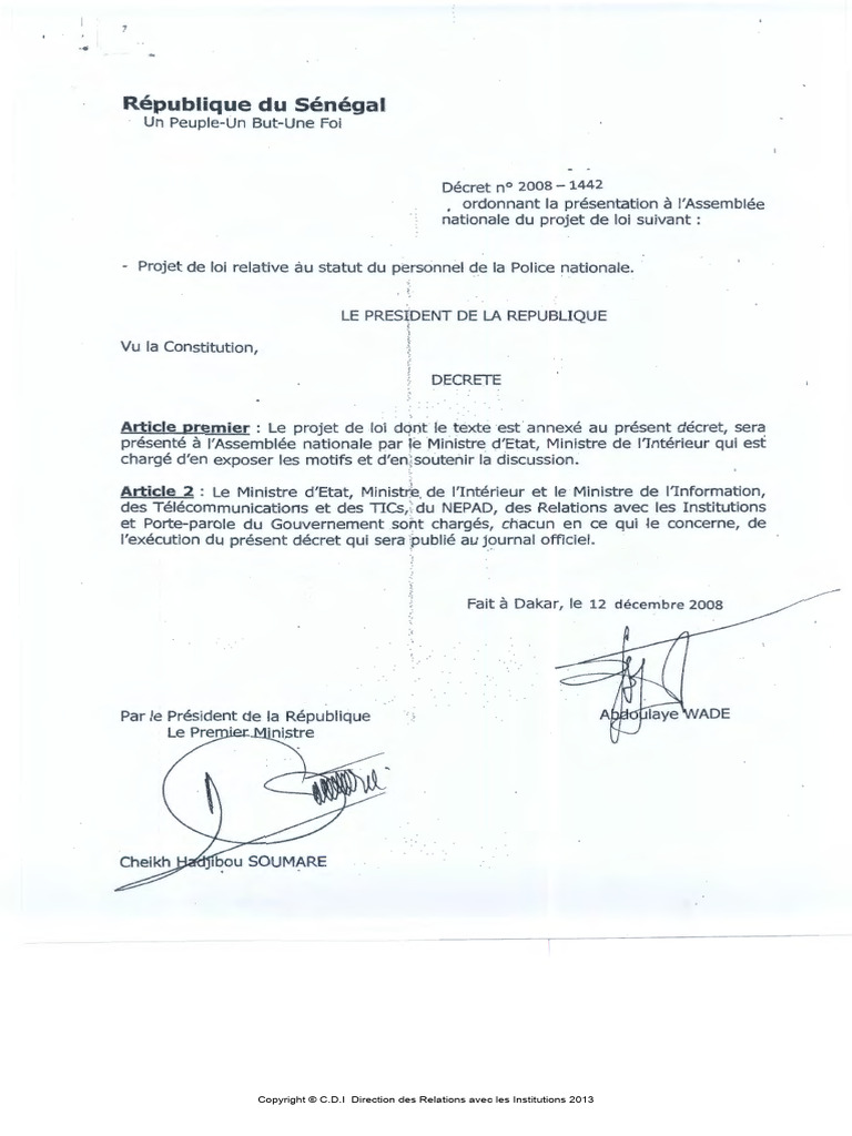 Projet de loi sur le statut de la police nationale | PDF | Gouvernement
