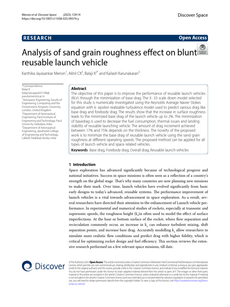 Sand Grain Roughness in RLV Performance | PDF | Drag (Physics) | Navier ...
