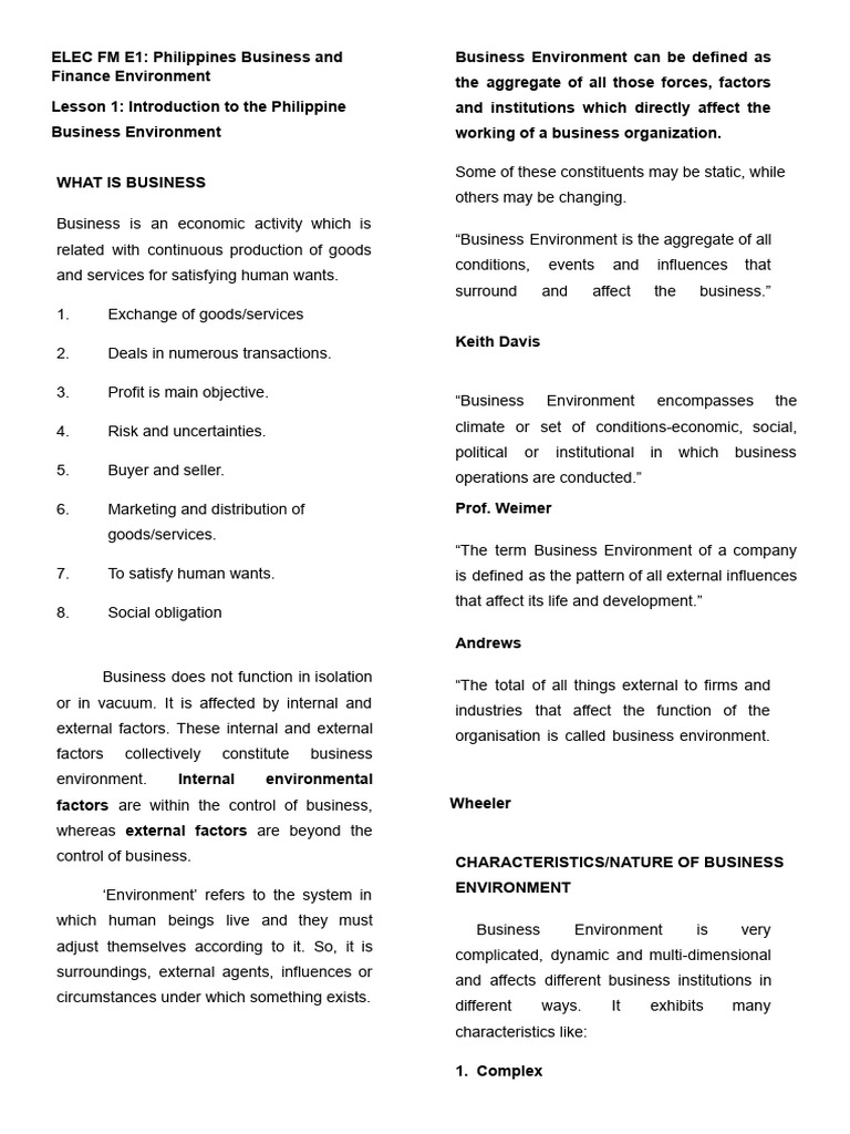 Philippine Business Environment Overview | PDF | Swot Analysis | Business