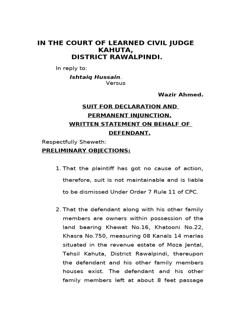 Defendant's Written Statement in Civil Suit | PDF | Lawsuit | Justice