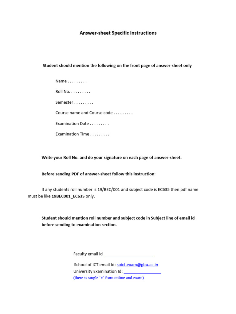 Answer Sheet Instructions for Exams | PDF | Algebra | Mathematics