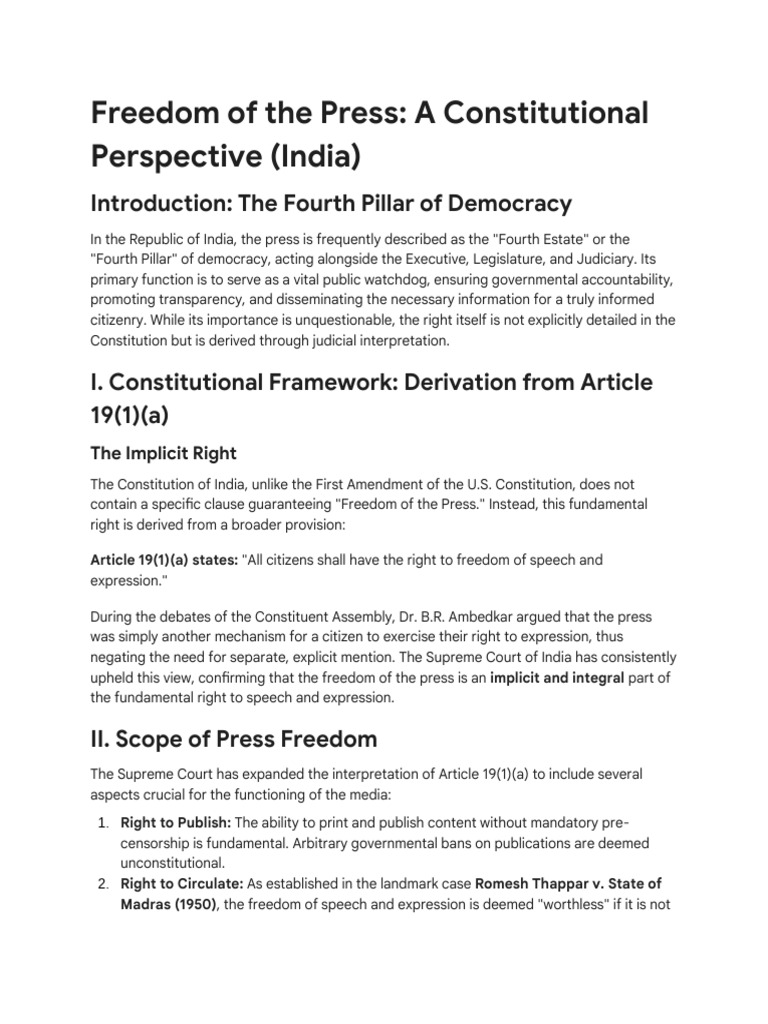 Freedom of Press A Constitut... | PDF | Freedom Of The Press | First ...
