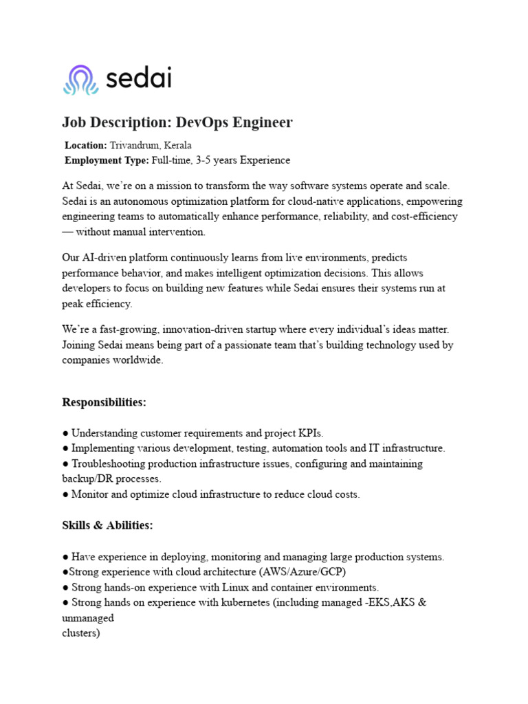 Job Description_ DevOps Engineer | PDF | Cloud Computing | Amazon Web ...