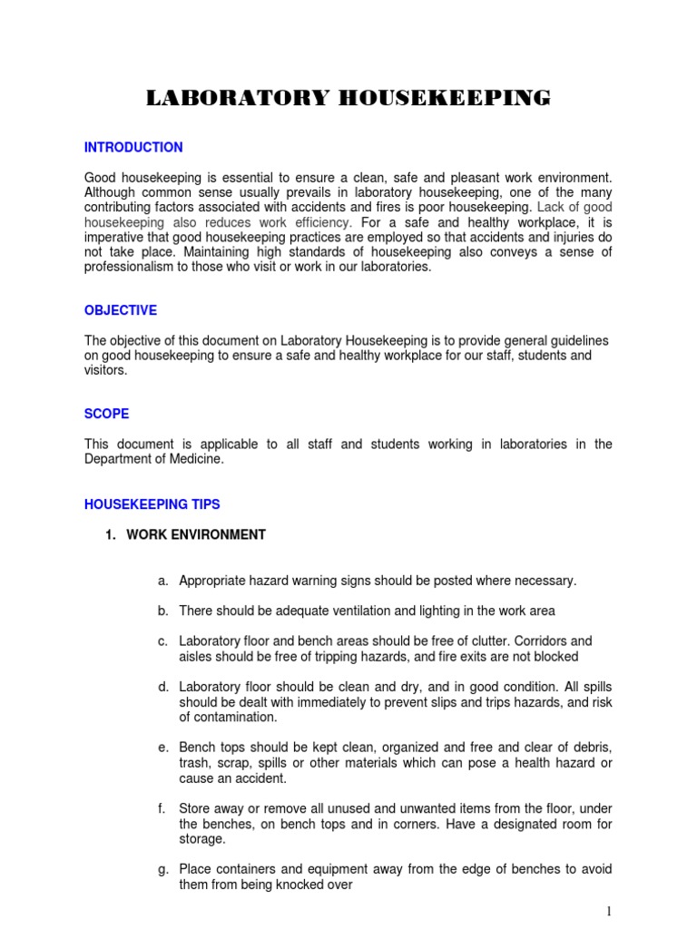 Laboratory Housekeeping 2009 Housekeeping Laboratories