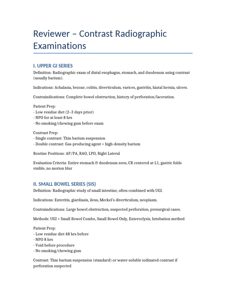 Radiographic Contrast Exam Guide | PDF | Gastrointestinal Tract ...