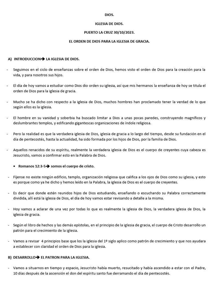 El Orden de Dios para La Iglesia de Gracia | PDF | Iglesia cristiana ...