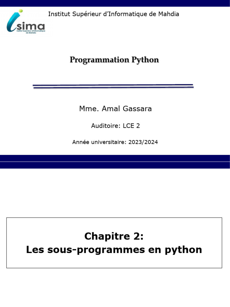 Sous-programmes en Python : Fonctions et Procédures | PDF | Python ...