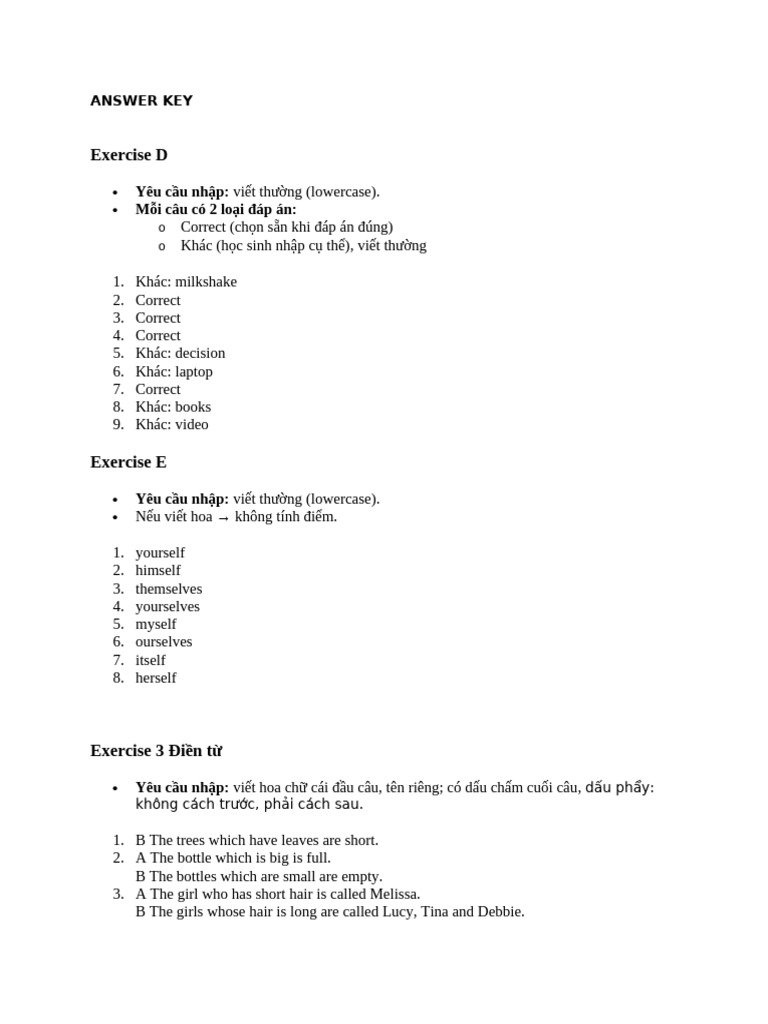 English Exercises Answer Key | PDF
