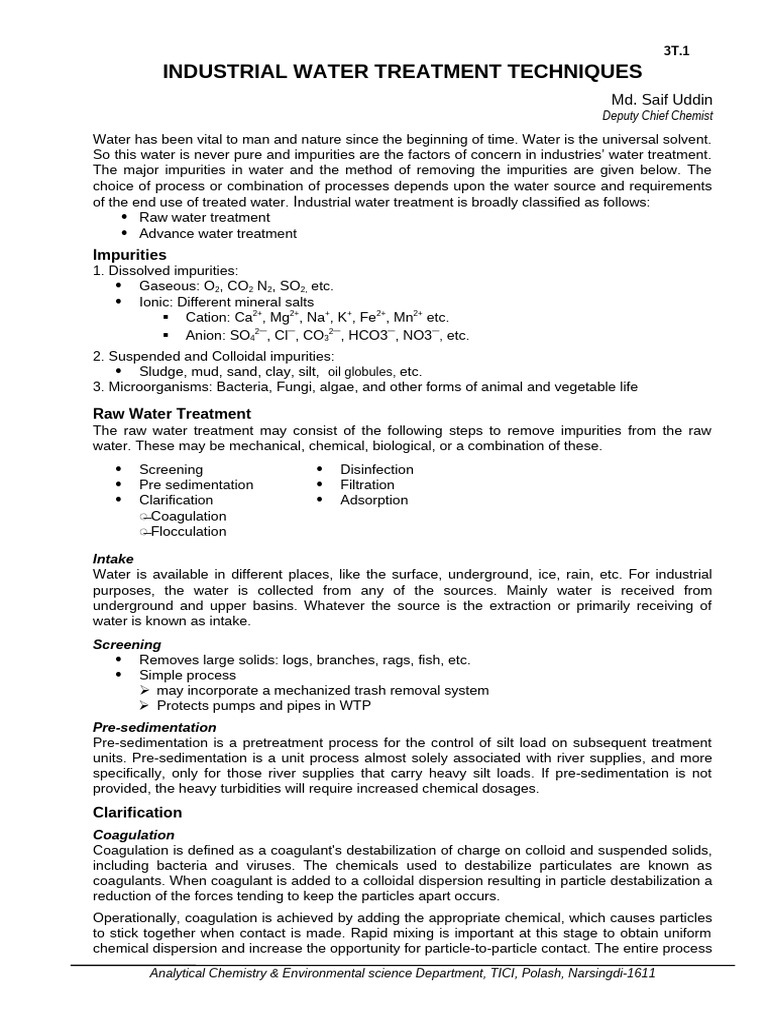 Industrial Water Treatment Methods | PDF | Water Purification | Water