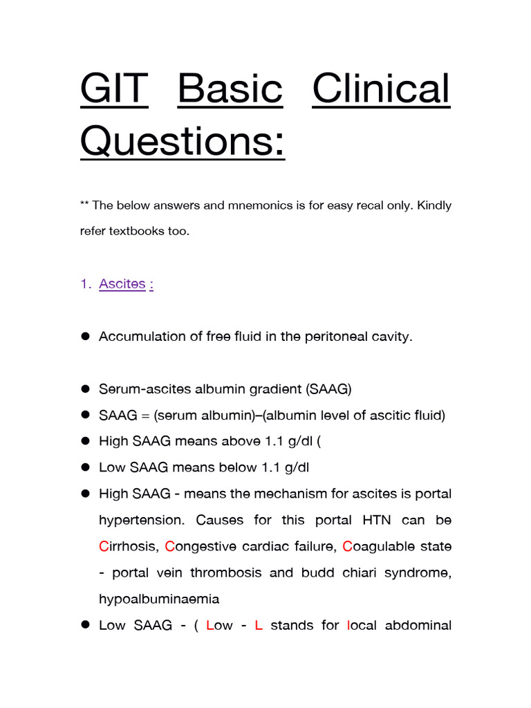 GIT Clinical Questions (1) | PDF | Cirrhosis | Gastroenterology