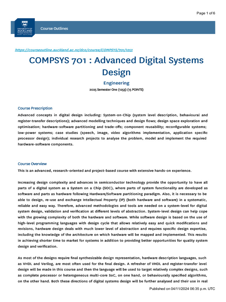 Advanced Digital Systems Design Course | PDF | System On A Chip ...