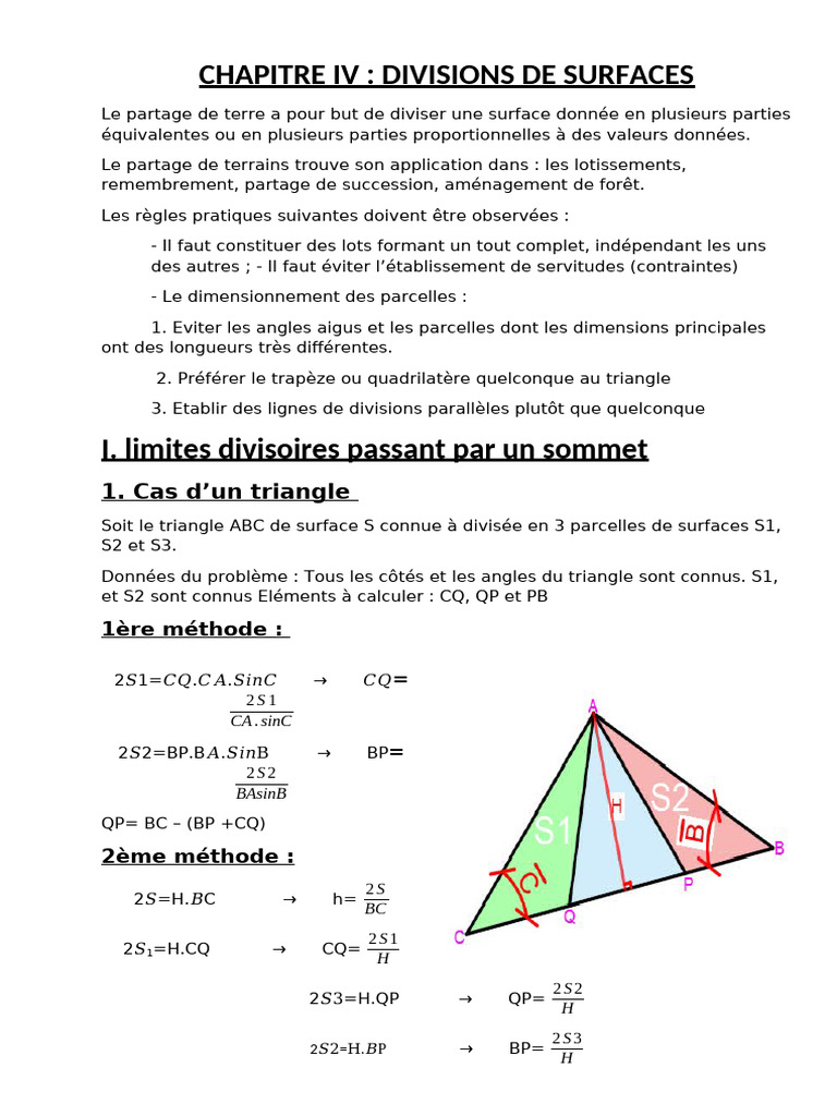 Partage de surfaces : méthodes et règles | PDF | Triangle | Polygone