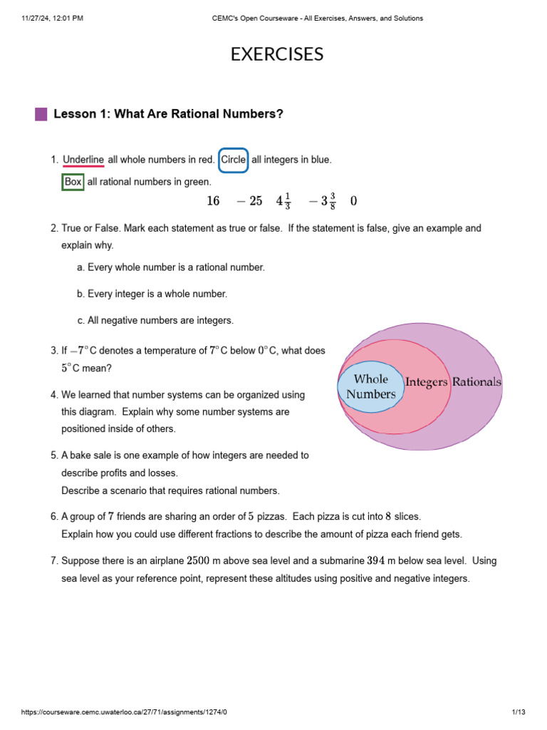 CEMC's Open Courseware - All Exercises, Answers, And Solutions_1 | PDF ...