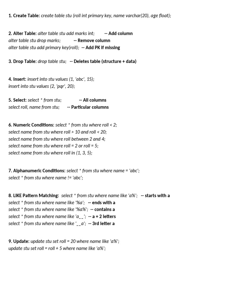 SQL Table Management and Queries Guide | PDF