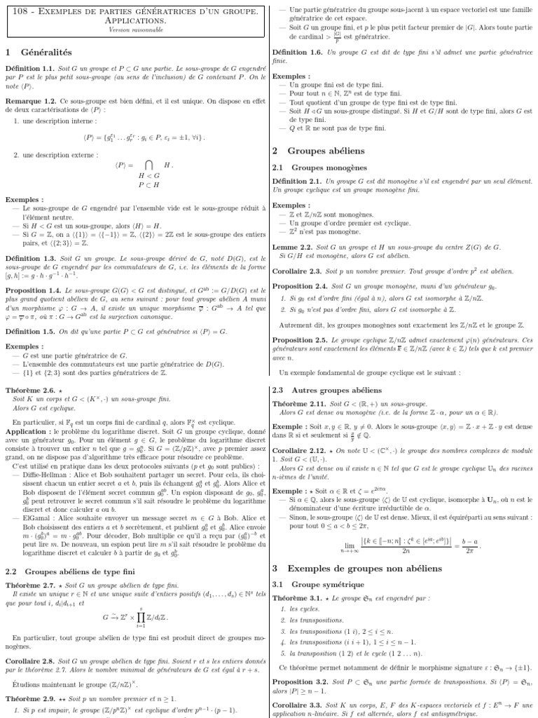 Exemples de parties génératrices de groupes | PDF | Algèbre générale ...