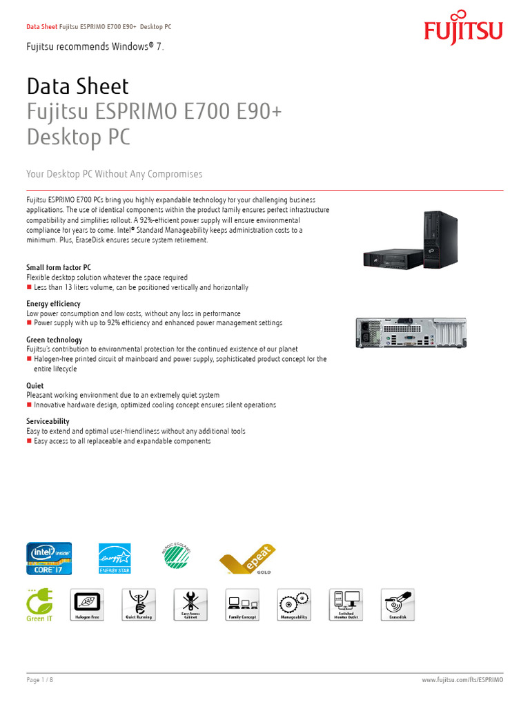 Fujitsu ESPRIMO E700 E90+ Data Sheet | PDF