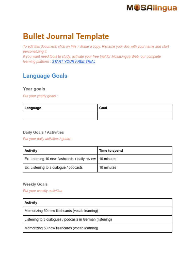 Bullet Journal for Language Learning | PDF | Learning