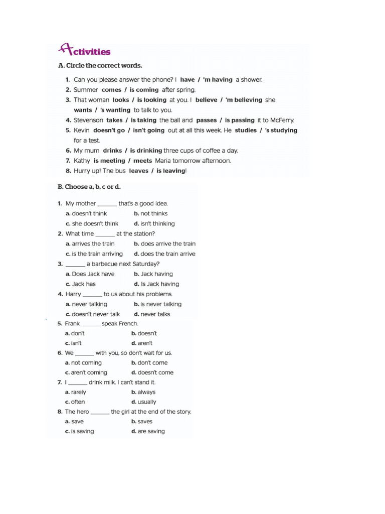Simple Present Vs Present Progressive | PDF