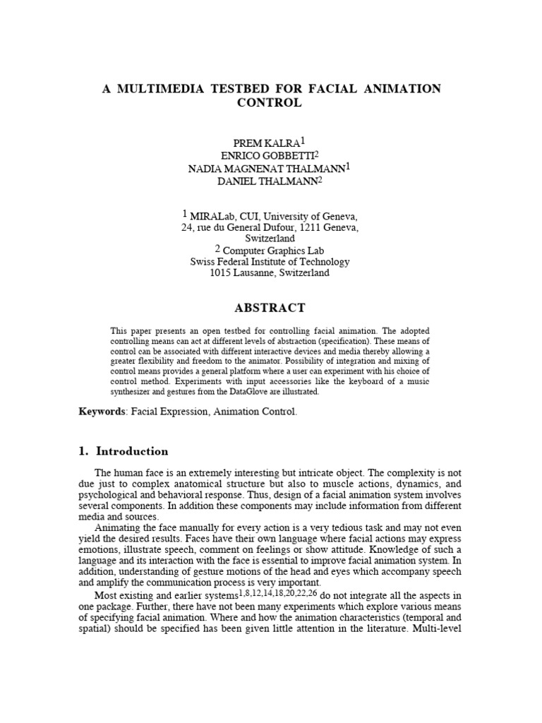 A Multimedia Testbed For Facial Animation Control - MMM 1993 | PDF ...
