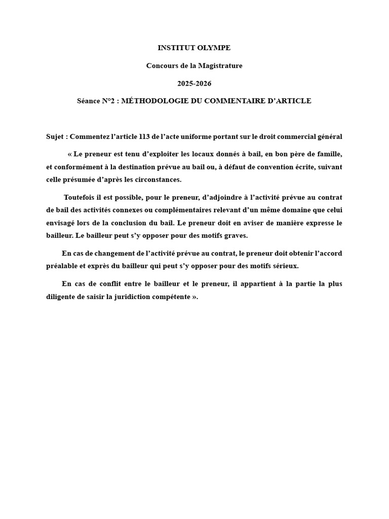 Commentaire de l'article 113 du droit commercial | PDF | Loi