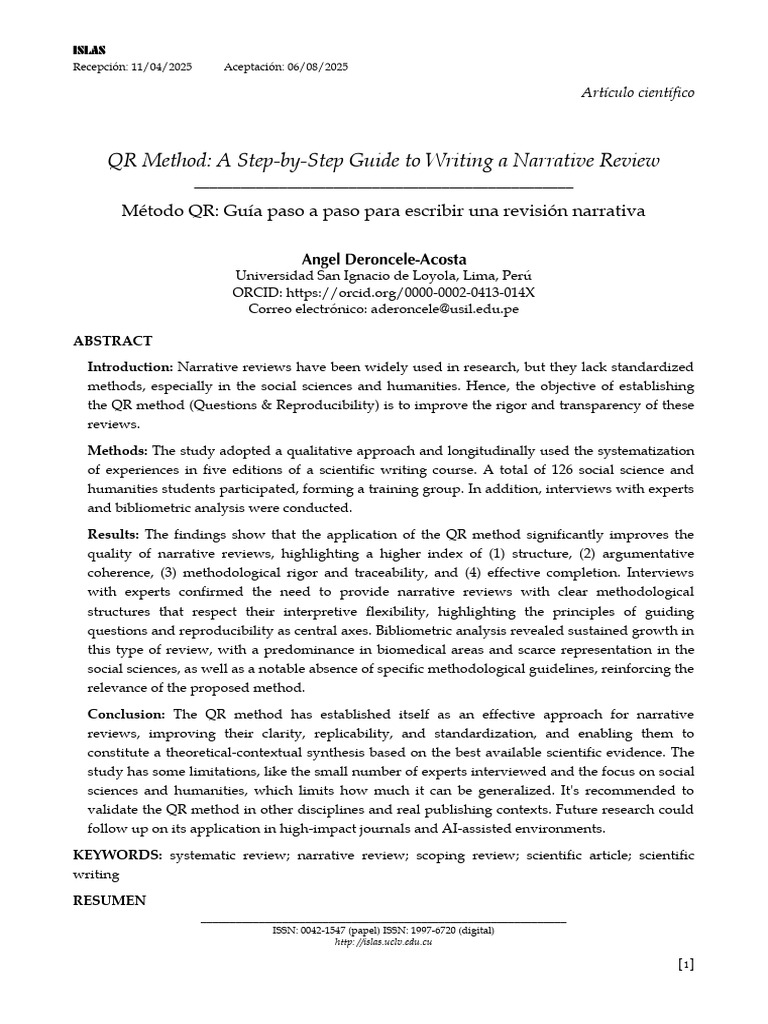 QR Method for Narrative Reviews Guide | PDF | Methodology | Systematic ...