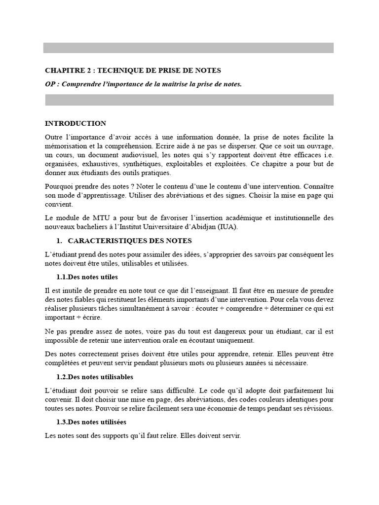 Techniques Efficaces de Prise de Notes | PDF | Apprentissage