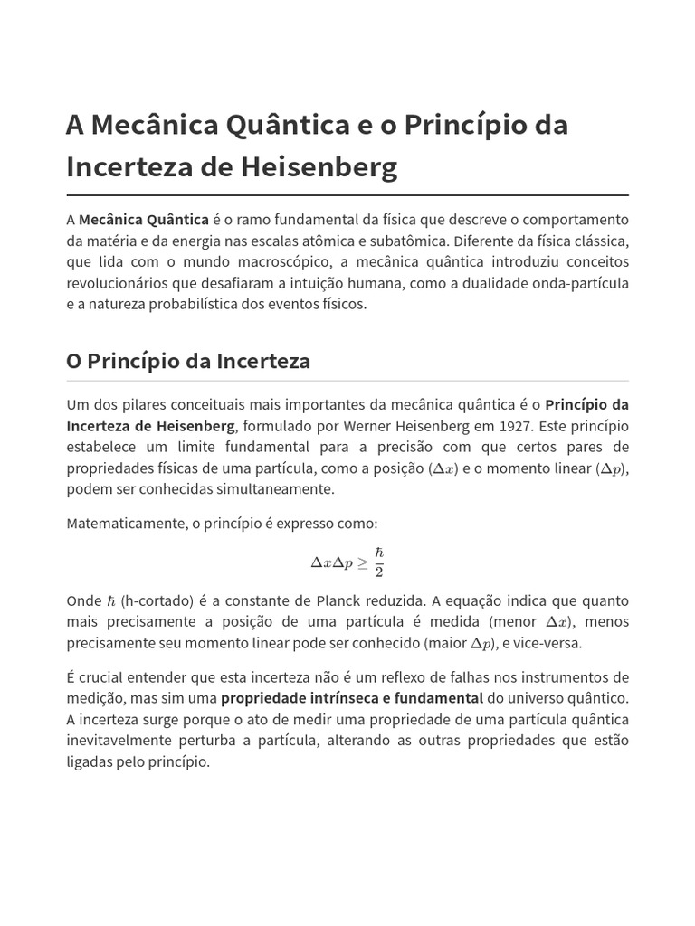 Mecânica Quântica e Incerteza de Heisenberg | PDF