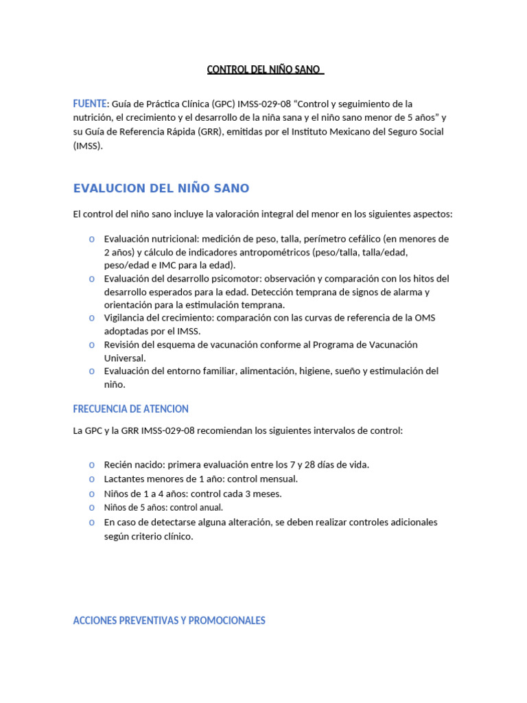 Control Integral del Niño Sano Menor de 5 Años | PDF | Amamantamiento ...