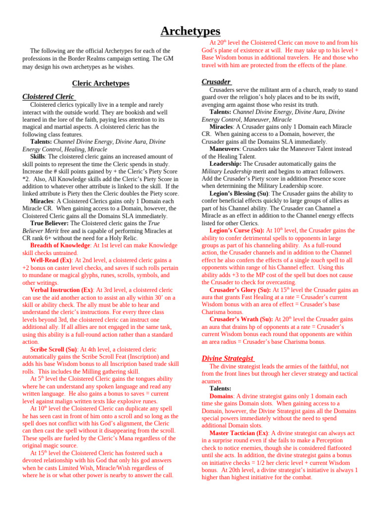 Border Realms Cleric Archetypes Guide | PDF