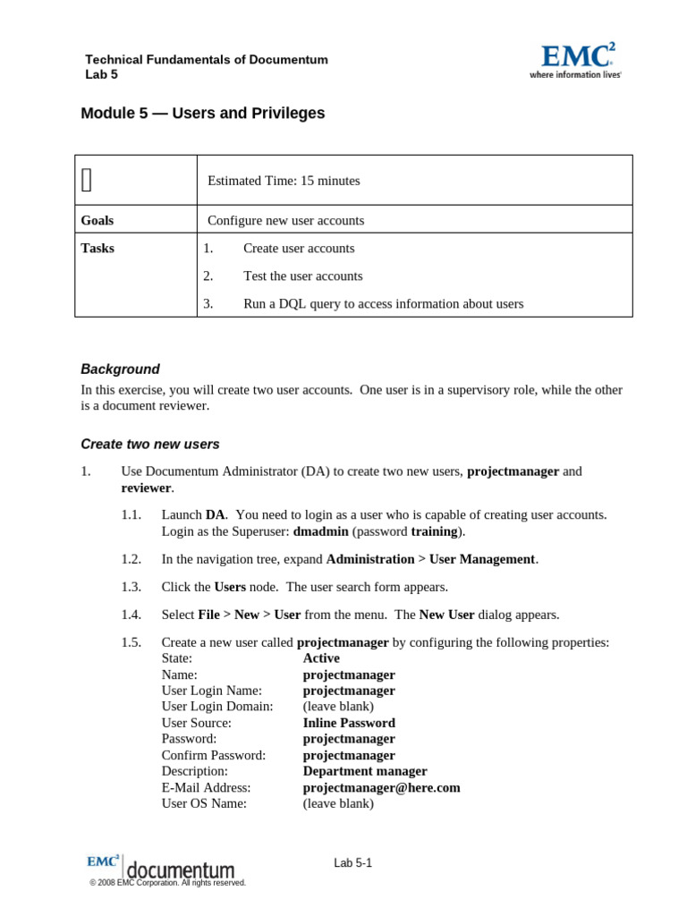 Documentum User Account Setup Guide | PDF | Login | User (Computing)