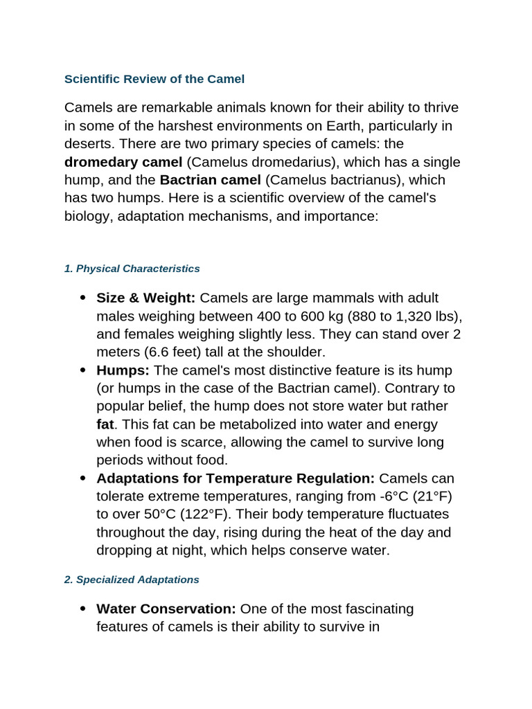 Scientific Overview of Camels | PDF | Camel | Biology