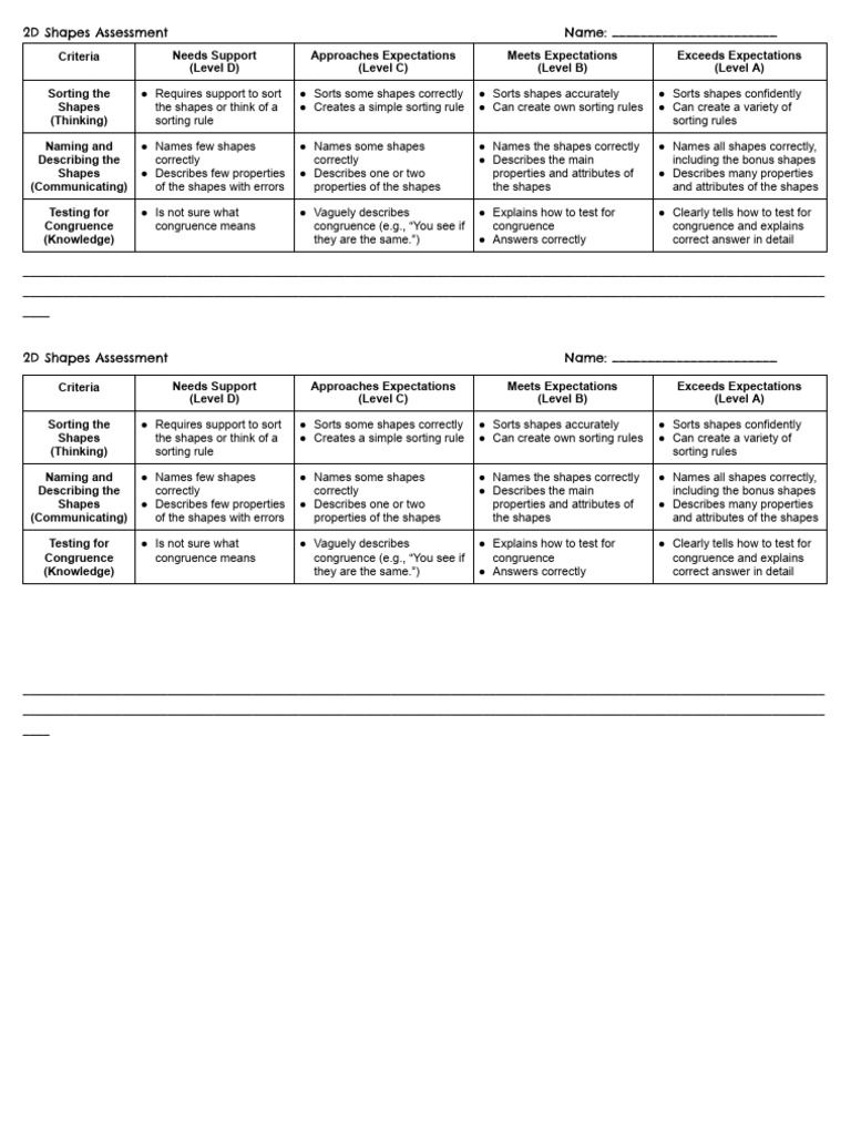 2D Shapes Assessment Criteria Guide | PDF | Cognition | Cognitive Science